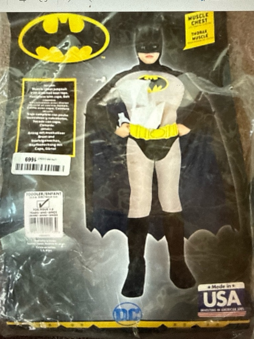 NWT Rubie's toddler boys 2-4 Batman Kids Costume - Gray, Black & Yellow